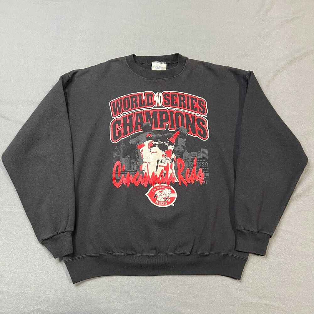 Vintage Cincinnati Reds Sweatshirt Adults Size XL Black Long Sleeve Velva Sheen